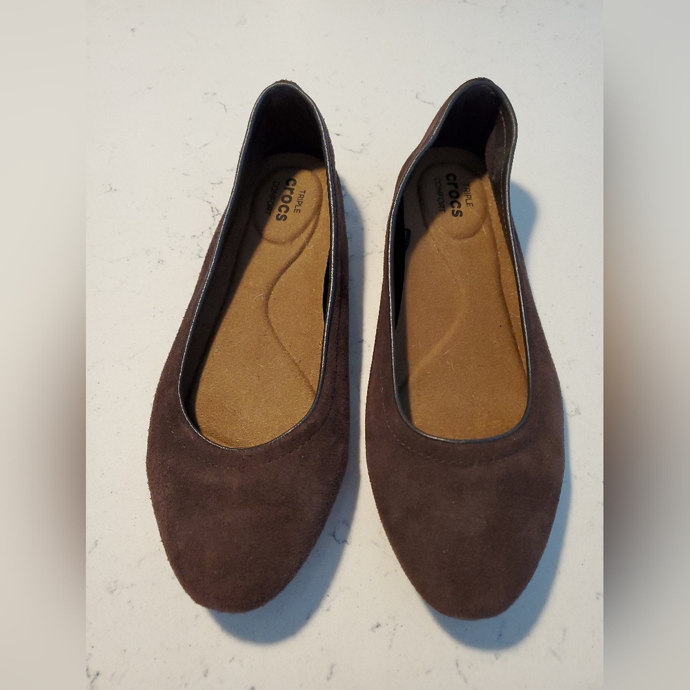 Crocs Lina Brown Suede Triple Comfort Ballet Flats Size 7.5